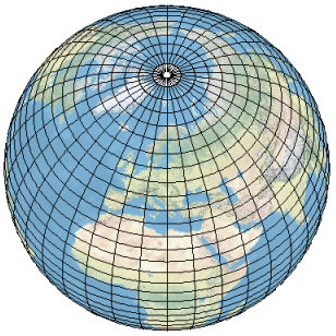 从太空看到的基于经纬网划分的地球示例