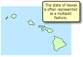 夏威夷州通常以多部分 (multipart) 要素表示。